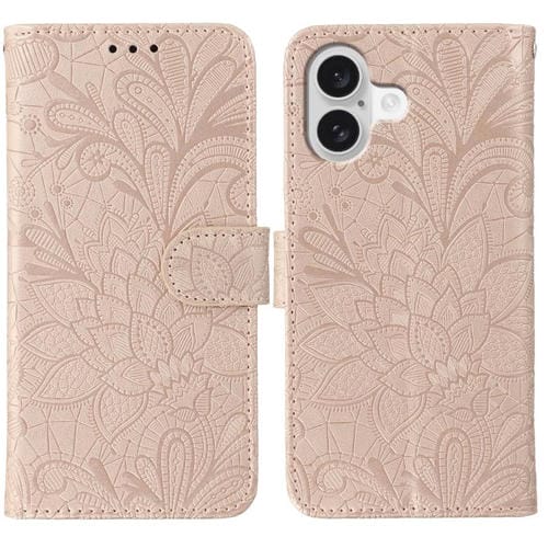 Funda de cuero con tapa y estampado floral para iPhone 17 (oro rosa)