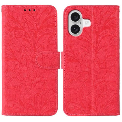Funda de cuero con tapa y estampado floral para iPhone 17 (roja)