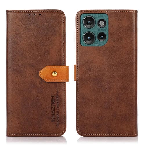 Funda de Cuero con Tapa y Textura Piel de Vaca para Motorola Edge 50 Neo Khazneh (Marrón)