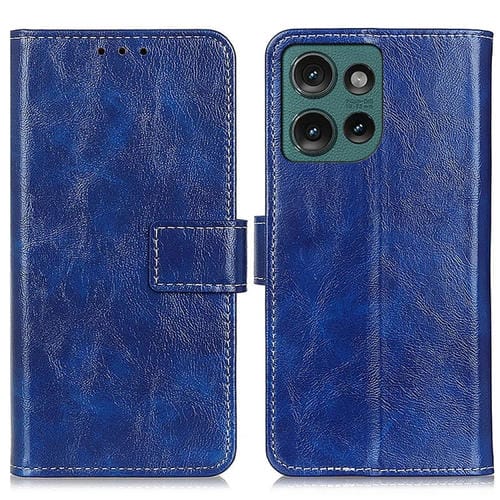Funda de Cuero Crazy Horse para Motorola Edge 50 (Azul) con Textura Retro