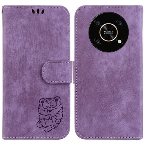 Funda para Teléfono Honor X9 Cuero con Relieve Little Tiger (Púrpura)