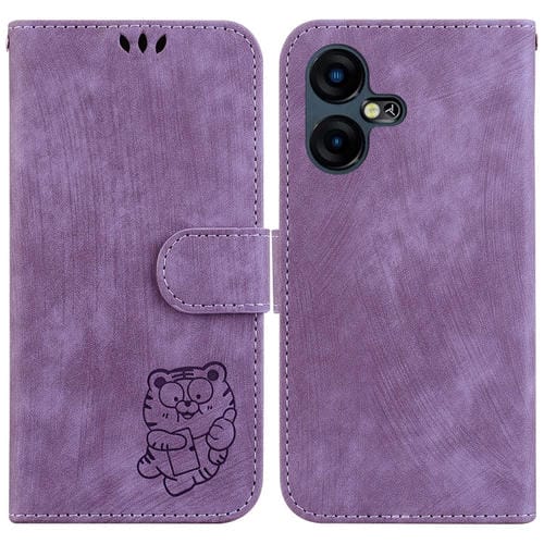 Funda de Cuero para Tecno Pova Neo 3 Little Tiger en Relieve (Púrpura)