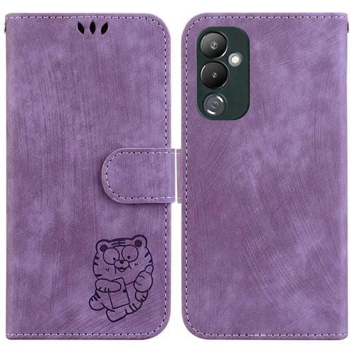 Funda de Cuero para Tecno Pova 4 Little Tiger en Relieve (Púrpura)