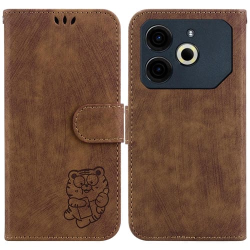 Funda de Cuero con Relieve de Tigre para Tecno Pova 6 Neo (Marrón)