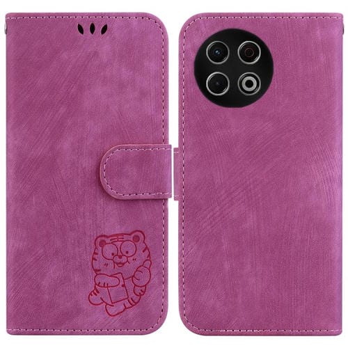 Funda de piel con relieve de tigre para Tecno Spark 30 Pro (rosa roja)