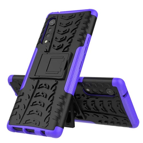 Funda Protectora para LG Velvet Tire Texture TPU + PC a Prueba de Golpes con Soporte (Morado)