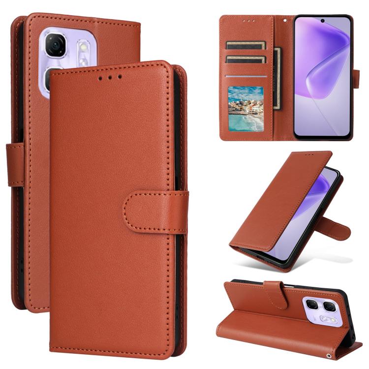 Funda de Cuero Multifuncional para Infinix Hot 50I 4G y Smart 9 4G con 3 Ranuras (Marrón)