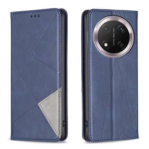 Funda de Cuero Magnética con Textura de Rombos para Honor X9C 5G (Azul)