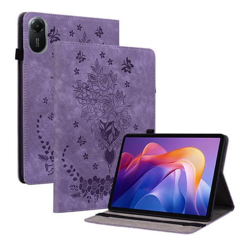Funda de cuero con relieve mariposa rosa para Redmi Pad 2 / Redmi Pad SE 11 2025 (morado)