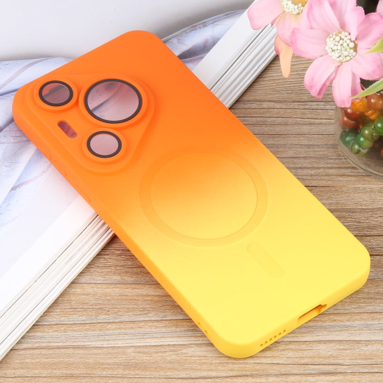 Funda para Teléfono Huawei Pura 70 Pro Silicona Líquida TPU Degradado Magsafe (Naranja y Amarillo)