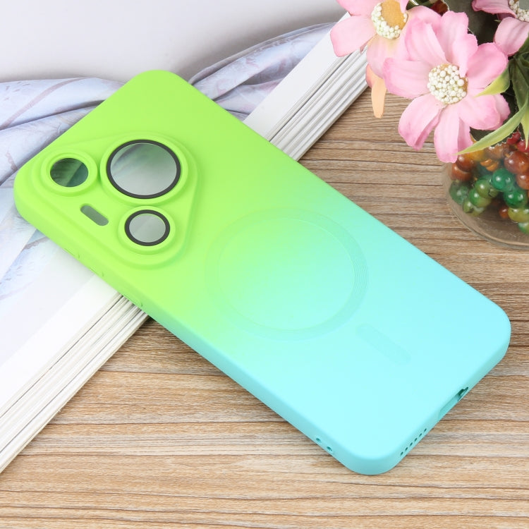 Funda para Teléfono Huawei Pura 70 de Silicona Líquida con Degradado y Magsafe (Azul Cian)