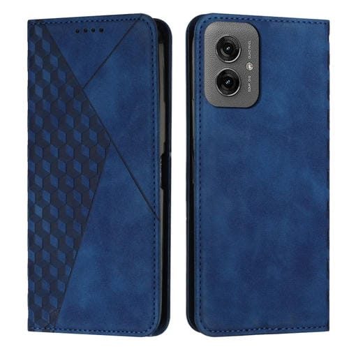 Funda de Cuero Magnética para Motorola Moto G55 con Diseño de Diamante (Azul)