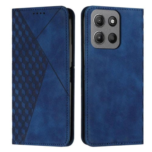 Funda de Cuero Magnética con Diseño de Diamante para Motorola Moto G15 (Azul)