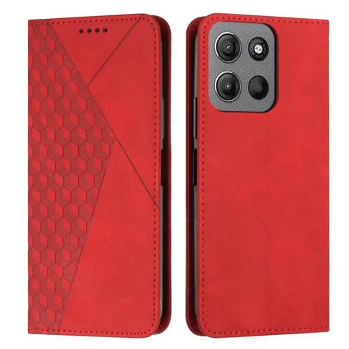 Funda de Cuero Magnética para Motorola Moto G15 con Diseño de Diamante (Rojo)