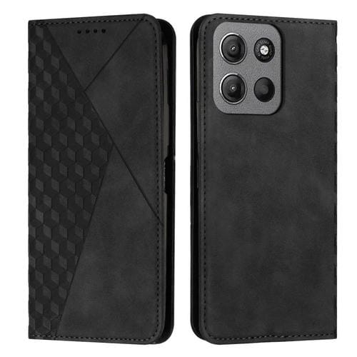 Funda de Cuero Magnética Motorola Moto G15 con Diseño de Diamante (Negra)