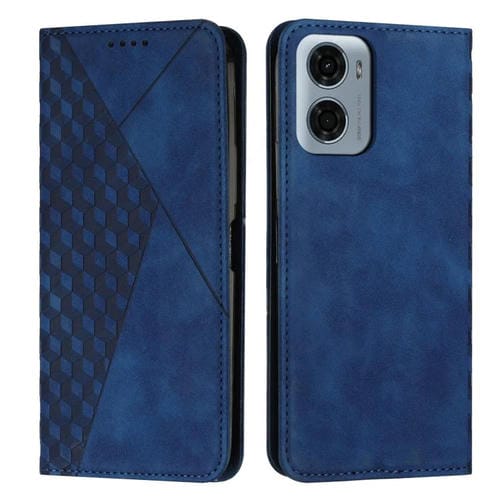 Funda de Cuero Magnética Motorola Moto G05 con Diseño de Diamante (Azul)