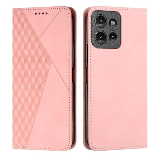 Funda de Cuero Magnética Motorola Moto G 5G 2025 con Diseño de Empalme de Diamantes (Oro Rosa)