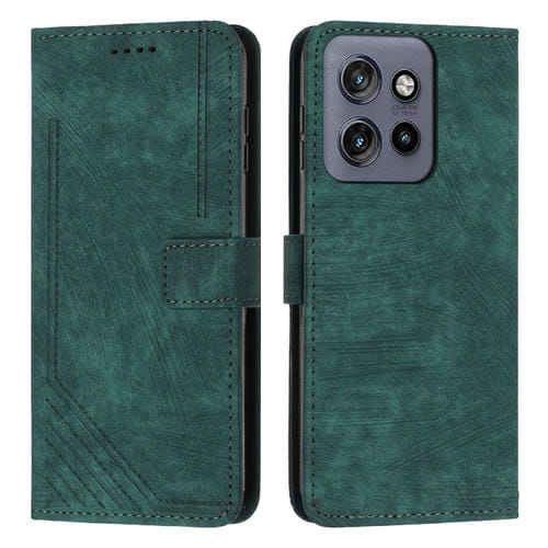 Funda de Cuero para Motorola Edge 50 Neo con Diseño de Rayas y Tacto Agradable (Verde)