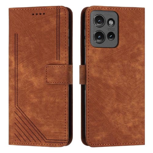 Funda de Cuero Motorola Moto G Power/G Play 2025 con Diseño de Rayas y Tacto Sedoso (Marrón)