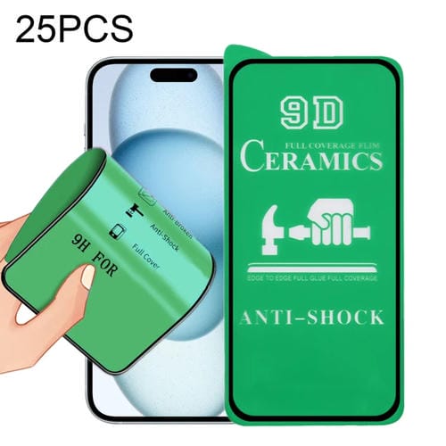 Película de Cerámica para iPhone 15 Pro / 15 9D con Pegamento Completo de Pantalla (25 Piezas) - MOVILSTORE