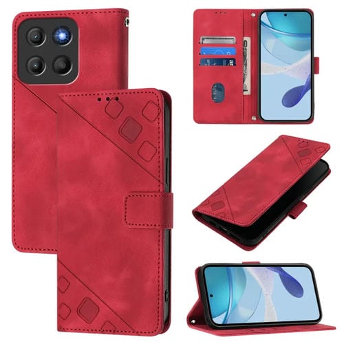 Funda de Piel con Relieve para Motorola Moto G15 (Roja)