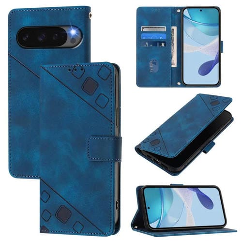 Funda de Cuero con Relieve y Tacto de Piel para Google Pixel 10 Pro XL 5G (Azul)
