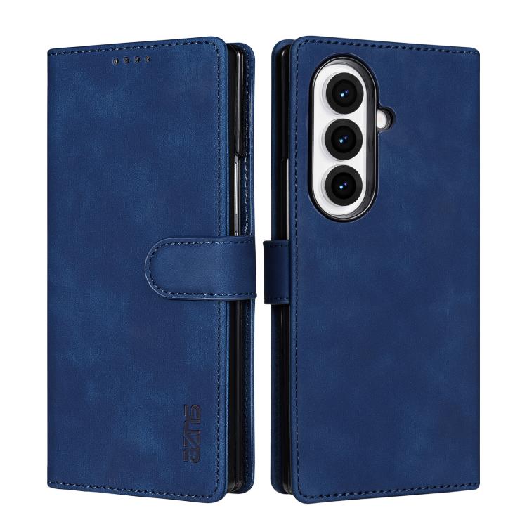 Funda de piel con tapa AZNS con textura de becerro para Samsung Galaxy Z Fold7 5G (azul)