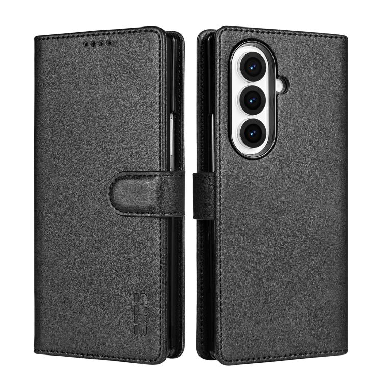 Funda de piel con tapa AZNS con textura de becerro para Samsung Galaxy Z Fold7 5G (negra)