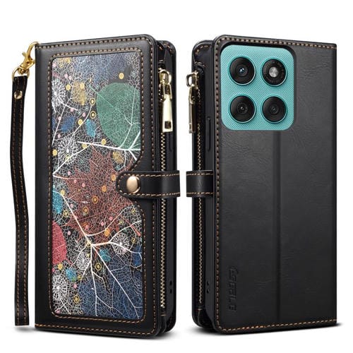 Funda de cuero RFID con cremallera y cordón para Motorola Moto G56 5G ESEBLE Star Series (negro)