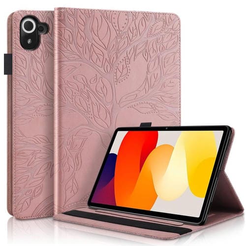 Funda de cuero con relieve para tableta Xiaomi Redmi K Pad Tree Life Series (oro rosa)