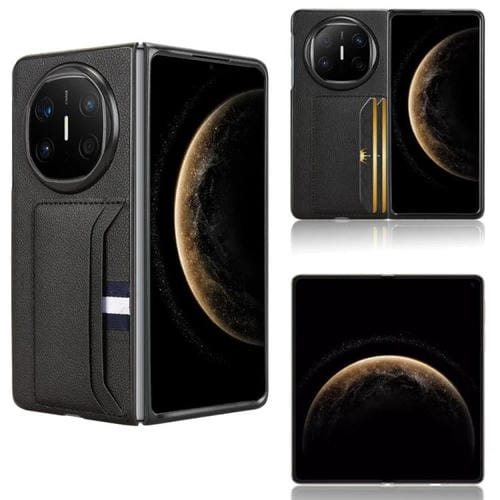 Funda Trasera Huawei Mate X6 con Ranuras para Tarjetas y Textura de Lichi (Negra)