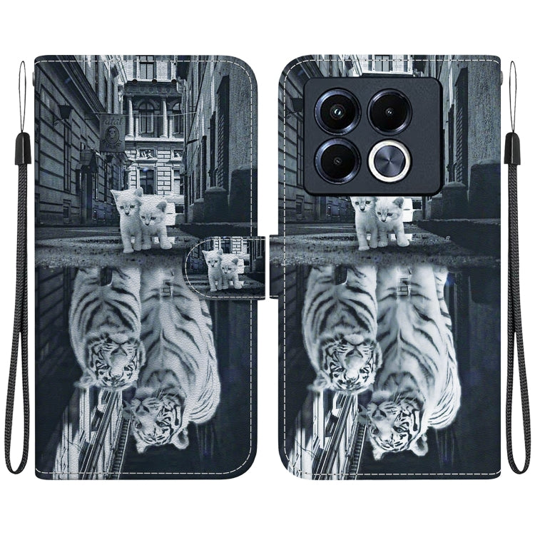 Funda de Cuero con Dibujo y Textura de Cristal para Infinix Note 40 5G (Reflejo de Gato y Tigre)