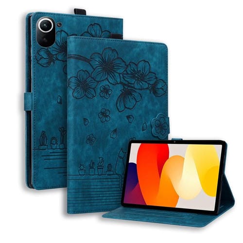 Funda de cuero con relieve de gato Sakura para Xiaomi Redmi K Pad (azul)