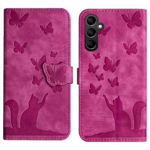 Funda para Teléfono Samsung Galaxy A55 Cuero con Tapa en Relieve Butterfly Cat (Rosa)