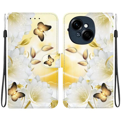 Funda de Cuero para Tecno Spark Go 1 y Pop 9 Pro con Dibujo de Colores y Textura Cristal (Mariposa Dorada Epiphyllum)