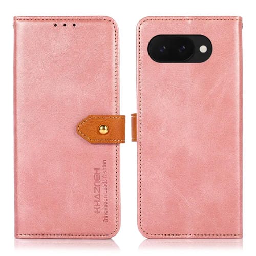 Funda de Cuero Khazneh con Tapa y Textura de Piel de Vaca para Google Pixel 9A (Oro Rosa)
