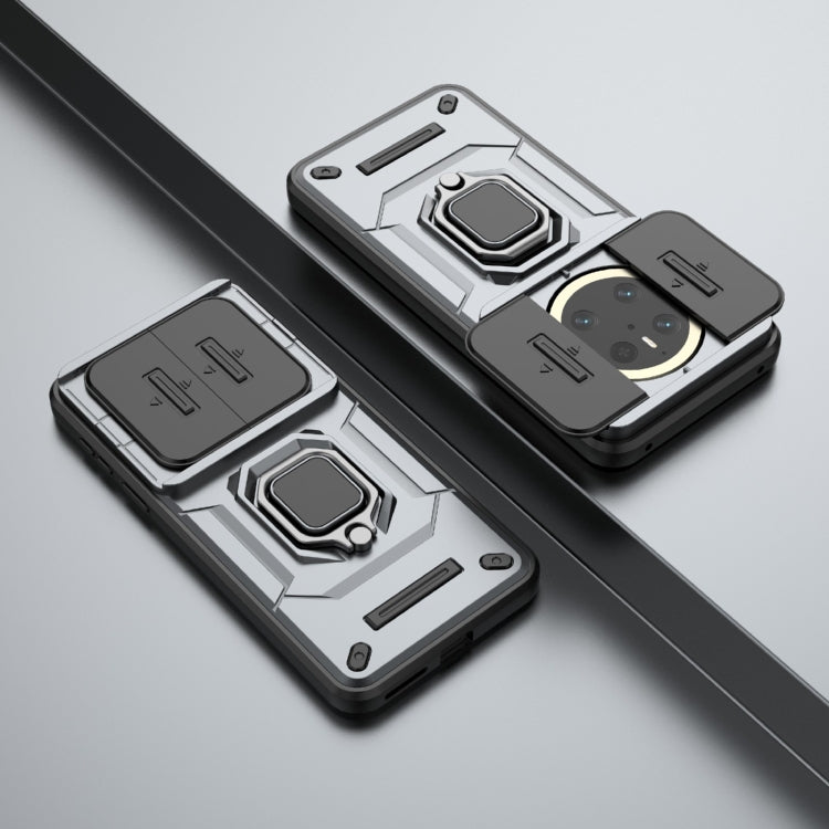 Funda para Teléfono Huawei Mate 70 5G con Soporte y Carcasa Deslizante TPU y PC (Gris)