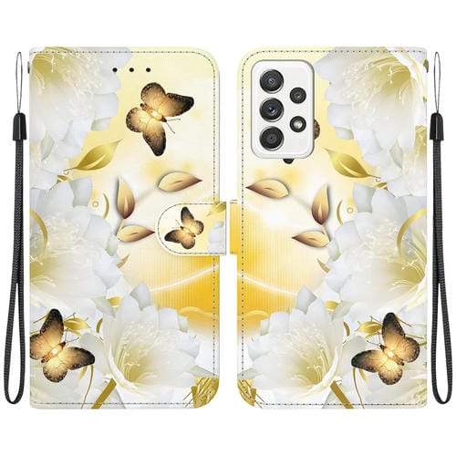 Funda para Teléfono Samsung Galaxy A52 5G 4G Cuero Dibujo Coloreado Textura de Cristal (Epiphyllum de Mariposa Dorada)