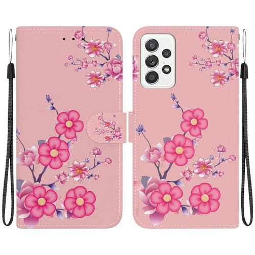 Funda para Teléfono Samsung Galaxy A52 5G 4G Cuero Dibujo Coloreado Textura de Cristal (Flores de Cerezo)