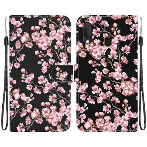 Funda para Teléfono Samsung Galaxy A10E A20E Cuero Dibujo Coloreado Textura de Cristal (Flor de Ciruelo)