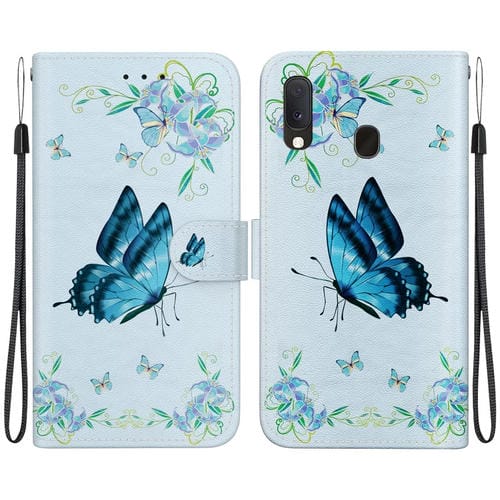 Funda para Teléfono Samsung Galaxy A10E A20E Cuero Dibujo Coloreado Textura de Cristal (Pensamientos Azules)