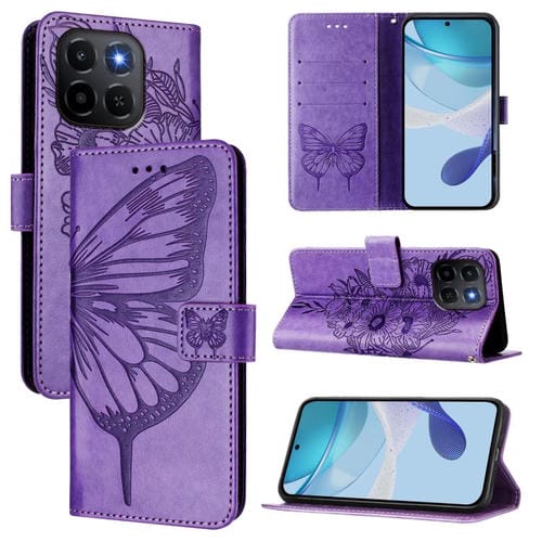 Funda de cuero con diseño de mariposa en relieve para Honor X6c 4G (morada)