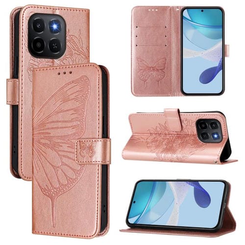 Funda de cuero con mariposas en relieve para Honor X6c 4G (oro rosa)