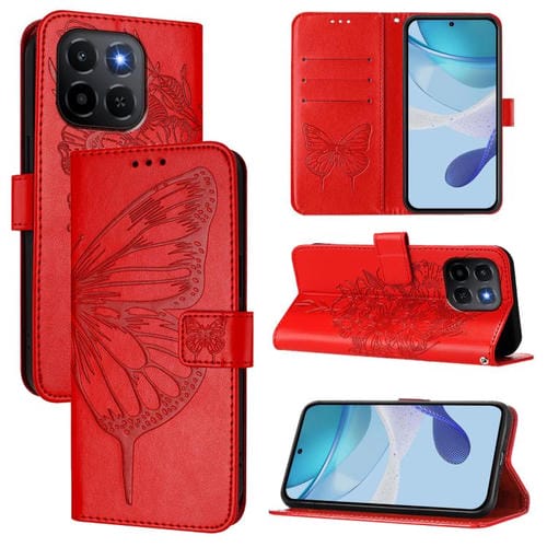 Funda de cuero con diseño de mariposa en relieve para Honor X6c 4G (roja)