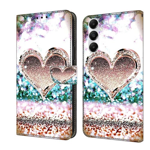 Funda Protectora para Samsung Galaxy A05S Crystal 3D Cuero a Prueba de Golpes (Corazón de Diamante Rosa)
