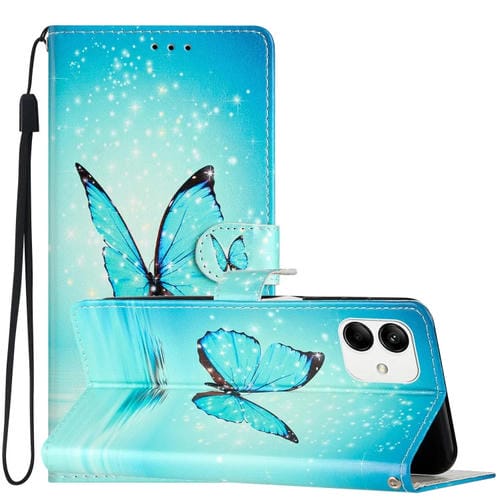 Funda de Cuero Samsung Galaxy A05 Dibujo Coloreado Mariposa Azul