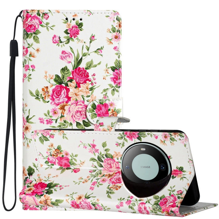 Funda de Cuero para Huawei Mate 60 Pro con Dibujo Coloreado Peonías