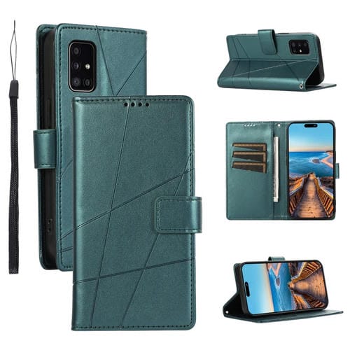 Funda para Teléfono Samsung Galaxy A51 4G Pu con Línea en Relieve y Textura de Cuero Genuino (Verde)