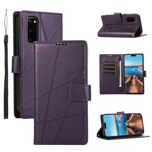 Funda para Teléfono Samsung Galaxy S20 con Línea en Relieve Textura Cuero Genuino (Púrpura)