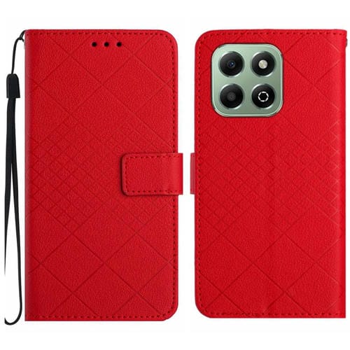 Funda de Cuero Textura Cuadrícula Rómbica para Honor 200 (Rojo)